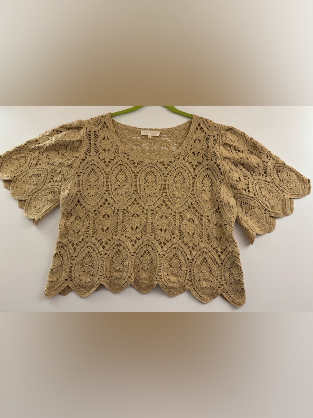 Solitaire large Crochet Crop Top in Tan, festival, whimsical, cottage-core - Picture 6 of 8